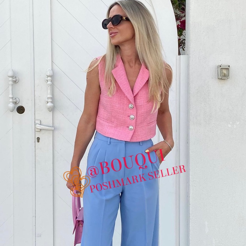 BLOGGERS FAV ZARA PINK TEXTURED CROPPED VEST JACKET